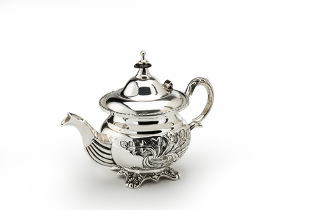 Sheffild chiselled teapot isolated on white backgroundの写真素材