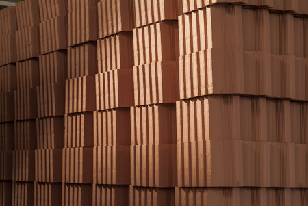 Storage of red bricks stack in a furnace