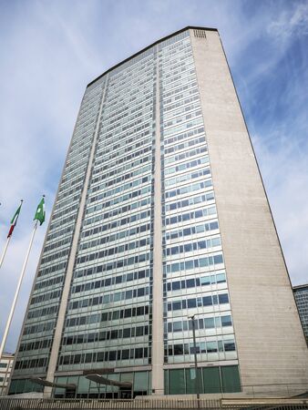 Milan, Italy - May 25, 2019: Pirelli skyscraper by architect GiÃ² Ponti, an old symbol of Milan in the 1960s, but still a modern designのeditorial素材
