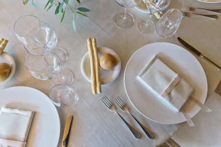 Detail of a table set for wedding banquet