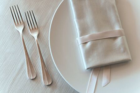 Detail of a table set for wedding banquetの写真素材