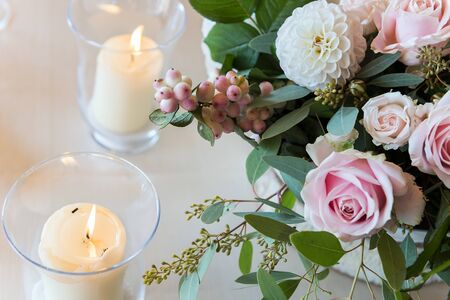 Detail of a table set for wedding banquet