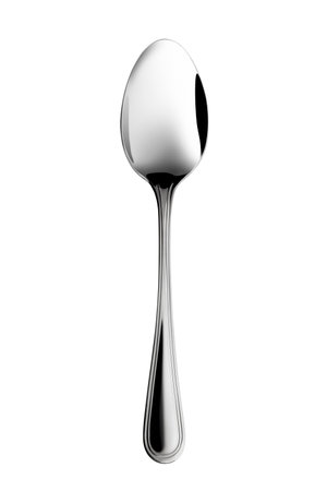 Empty steel Spoon isolated on white backgroundの写真素材