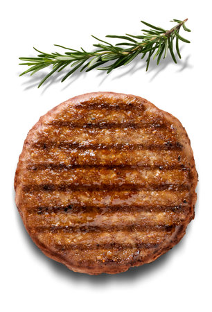 Top view of Single Grilled Beef Burger with Rosemaryの写真素材