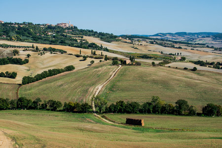 Tuscan landscape of the Sienese hills Autumn agricultural phases after the harvestの写真素材