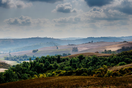 Tuscan landscape of the Sienese hills Autumn agricultural phases after the harvestの写真素材