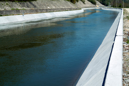 Horizontal shot of Artificial river channel in concreteの写真素材