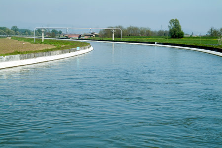 Horizontal shot of Artificial river channel in concreteの写真素材