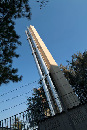 Perspective view Chimney in double polished steel tubeの写真素材