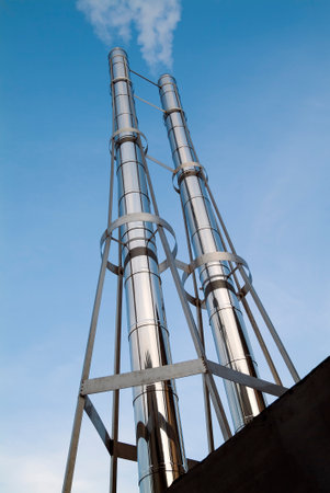 Perspective view Chimney in double polished steel tubeの写真素材