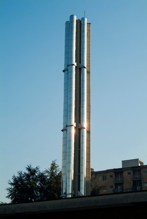 Detail of Chimney with group of pipes in polished steelの写真素材