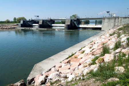Outlook of Gate dam to control the water level in the canalの写真素材