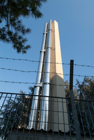 Perspective view Chimney in double polished steel tubeの写真素材