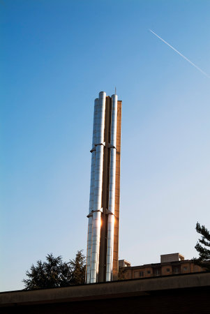 Detail of Chimney with group of pipes in polished steelの写真素材