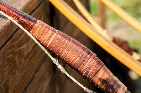 mediaeval historic wooden bow for shooting close-ups