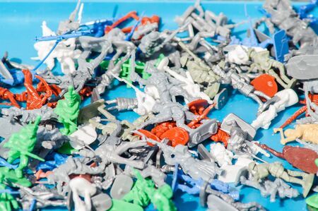 A variety of toy soldiers close up on holiday