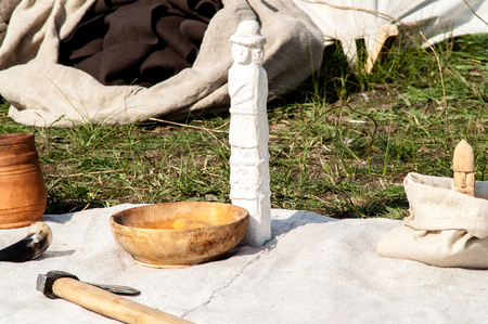 Slavic pagan god made of wood cuttingの写真素材