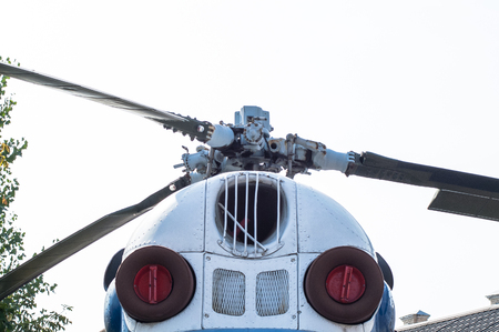 screw helicopter close-up standing on the groundの写真素材