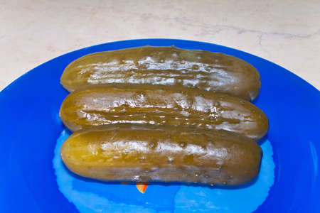 Traditional Russian snack - marinated cucumbers の写真素材