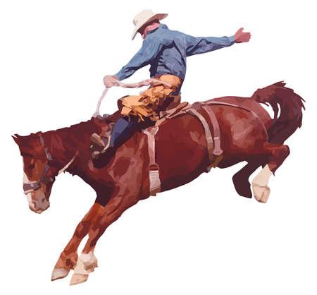 illustration of cowboy riding horse at rodeo のイラスト素材