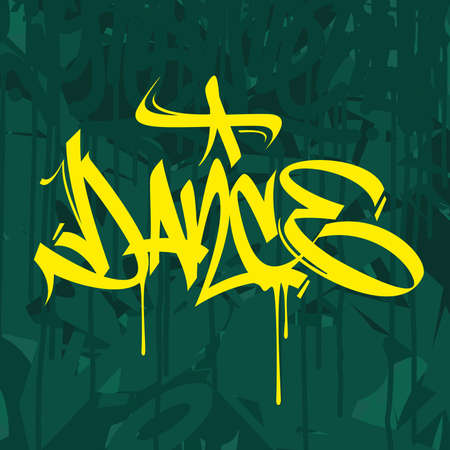 Dance Graffiti Font Lettering With A Dark Green Backgroundのイラスト素材
