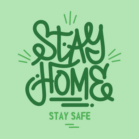 Green Stay Home Lettering Typographyのイラスト素材