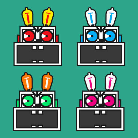 A Set Of Four Rabbit Robot Head Color Variants Stickerのイラスト素材