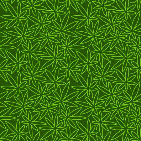 Seamless Green Pattern With Cannabis Leaves. Doodle Vector Illustration.のイラスト素材