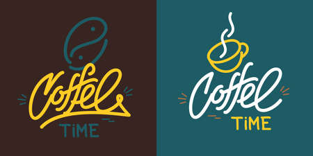Hand Sketched Coffee Time Vector Typography As Logotype, Badge and Icon, Postcard, Card, Invitation, Flyer, Banner Template.のイラスト素材