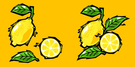 Graffiti Style Fresh Lemons Assorted Set. Isolated Vector Illustrationのイラスト素材