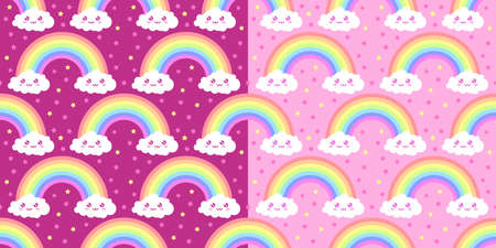 Funny Kawaii Rainbow Seamless Abstract Pattern Vector Illustration Backgroundのイラスト素材