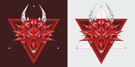 Abdtract Poligon Geometric Red Dragon Head Vector Illustrationのイラスト素材