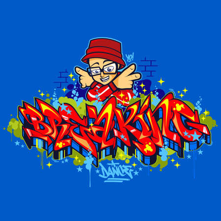 Abstract Hiphop Graffiti Style Word Breaking Vector Typography Illustrationのイラスト素材