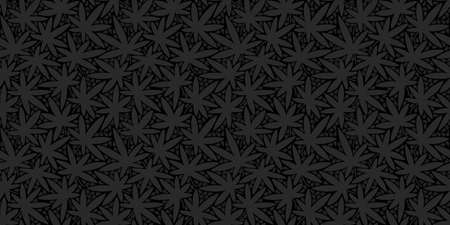 Dark Black Seamless Abstract Vector Illustration Pattern With Cannabis Leaves