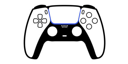 Flat Design Controller Vector Illustration. Black And White And Blue Joystick Or Gamepad Isolated On...