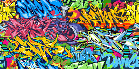 Abstract Colorful Graffiti Street Art Seamless Pattern. Vector Illustration Background Artのイラスト素材