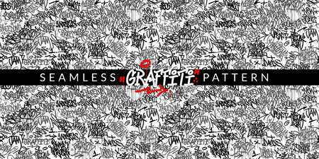 Black And White Abstract Graffiti Style Seamless Pattern Vector illustration Background Artのイラスト素材