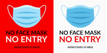 Notice No Face Mask No Entry Red And White Square Stickers Vector Illustrationのイラスト素材