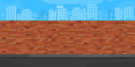 Brick Wall Against The Background Of The Cityscape Vector Illustration Templateのイラスト素材