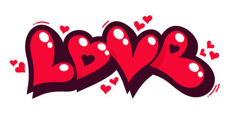 Artistic Love Hearts Text Lettering. Vector Illustration Art For Happy Valentines Day Or Weddingのイラスト素材