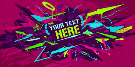 Colorful Cyberpunk Neon Abstract Graffiti Style Banner Vector Illustration Art Templateのイラスト素材