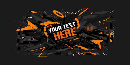 Dark Black And Orange Neon Abstract Geometric Graffiti Style Banner, Art Vector Illustrationのイラスト素材