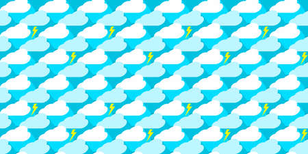 Seamless Blue Sky Background Pattern With Clouds And Lightning Vector Illustration Artのイラスト素材