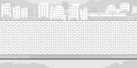 Black And White Brick Wall Coloring Page With Background Of The Cityscape Vector Illustrationのイラスト素材