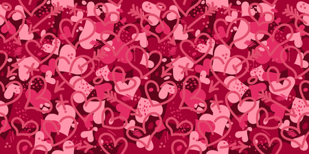Pink Texture Camouflage With Hearts Seamless Pattern Background Vector Illustration Art