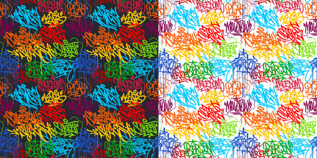 Two Colorful Seamless Abstract Hip Hop Street Art Graffiti Style Urban Calligraphy Vector Illustration Background Artのイラスト素材