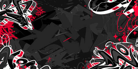 Dark Black Abstract Urban Street Art Graffiti Style Vector Illustration Background Templateのイラスト素材