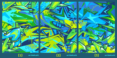 Flat Abstract Graffiti Style A4 Poster Vector Illustration Background Templateのイラスト素材