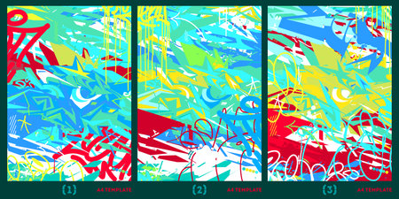 Abstract Urban Graffiti Style A4 Poster Vector Illustration Background Templateのイラスト素材