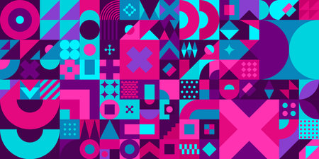 Seamless Abstract Vector Bauhaus Geometric Pattern Design Backgroundのイラスト素材